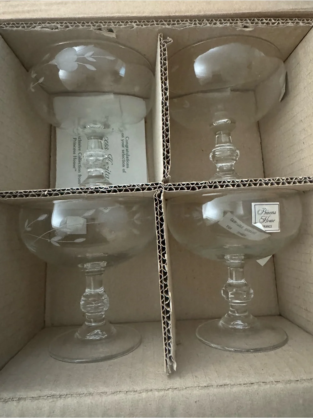NWT VTG Princess House Heritage Crystal Set of 4 #507 Original Box Stickers